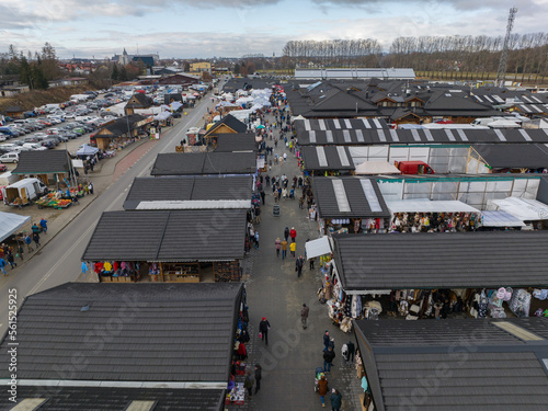 Aerial view of the market in Nowy Targ, Poland