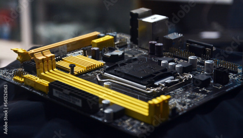 Electronic digital circuit board close up stock photo