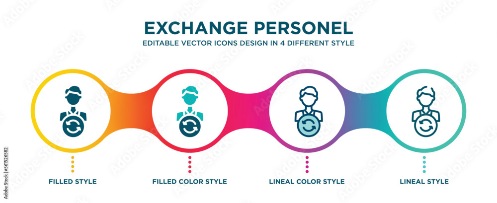 exchange personel icon in 4 different styles such as filled, color, glyph, colorful, lineal color. set of exchange personel vector for web, mobile, ui - obrazy, fototapety, plakaty 
