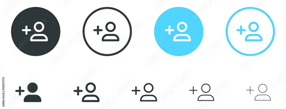 Add user icon, new friend icon with plus symbol. follow, account, invite, create, follower icons. vector male person profile avatar icon button Add user icon, new friend icon with plus symbol. follow, account, invite, create, follower icons. vector male person profile avatar icon button