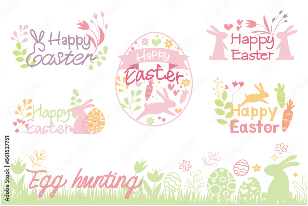 Set of Happy easter decorative Calligraphy. Easter elements decoration lettering collection. Happy easter lettering for greeting card, tag, logo and graphic design. Vector illustration.