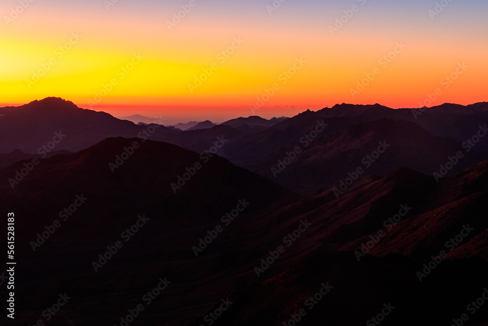Beautiful sunrise on a top of Mount Sinai (Moses Mount) in Egypt