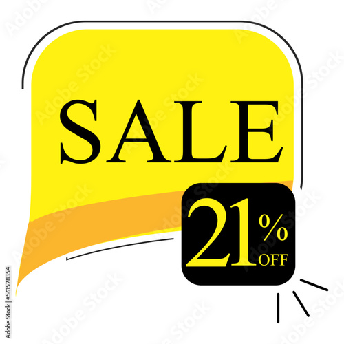 21% off sale. Banner with twenty one percent discount on a yellow square balloon.
