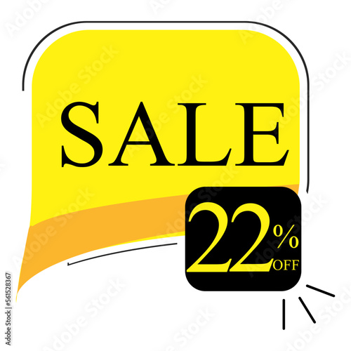 22% off sale. Banner with twenty two percent discount on a yellow square balloon.