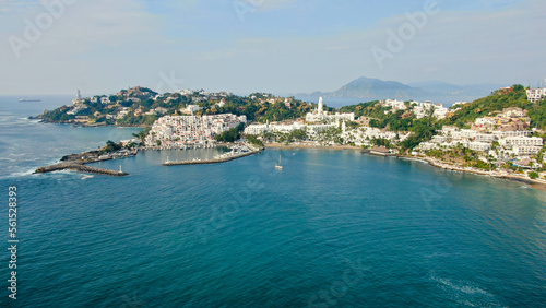 Aerial view of Peninsula de Santiago in city Manzanillo, Mexico. Beautiful bitch, luxury hotels and yachting bay. photo