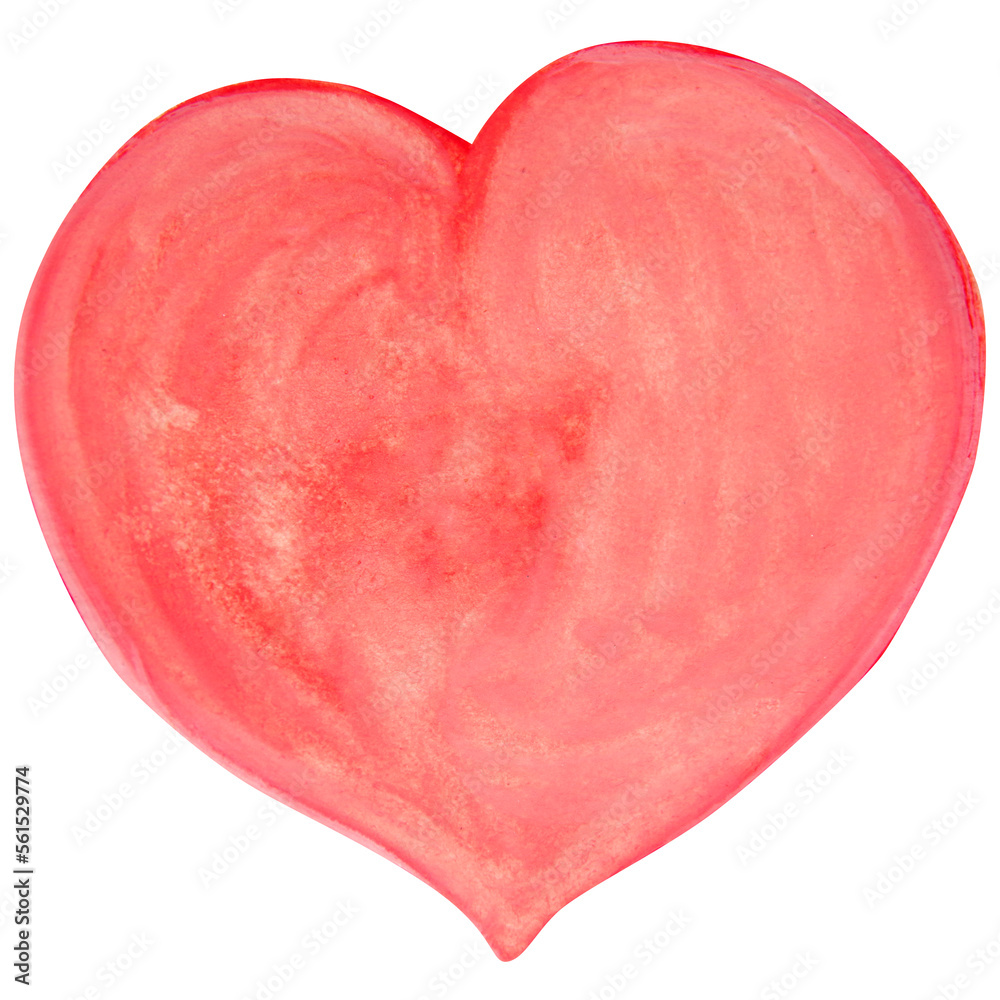 Large pink heart painted in watercolor and isolated on a white background.