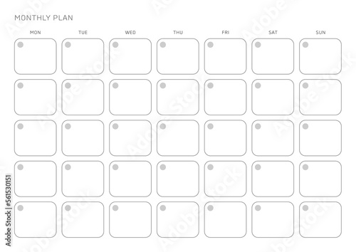A simple, minimalistic style monthly planner. Note, scheduler, diary, calendar planner document template illustration.