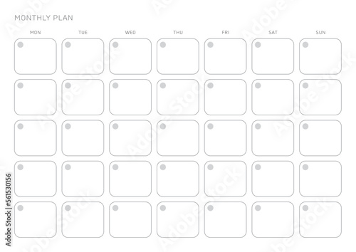 A simple, minimalistic style monthly planner. Note, scheduler, diary, calendar planner document template illustration.