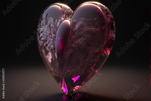 Heart of glass in color 2023 year Viva Magenta, Valentine's Day concept created with generative AI technology