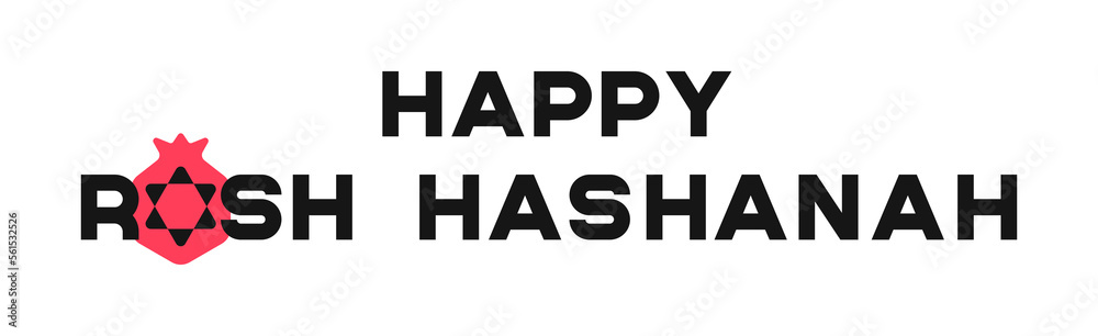 Happy Rosh Hashanah text with pomegranate and star of David vector illustration Happy Rosh Hashanah text with pomegranate and star of David vector illustration