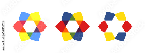 Set colorful geometric icon Jewish star of David and ornamental lotus flower vector illustration