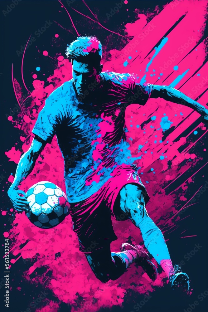 male football player with abstract background with splashes football