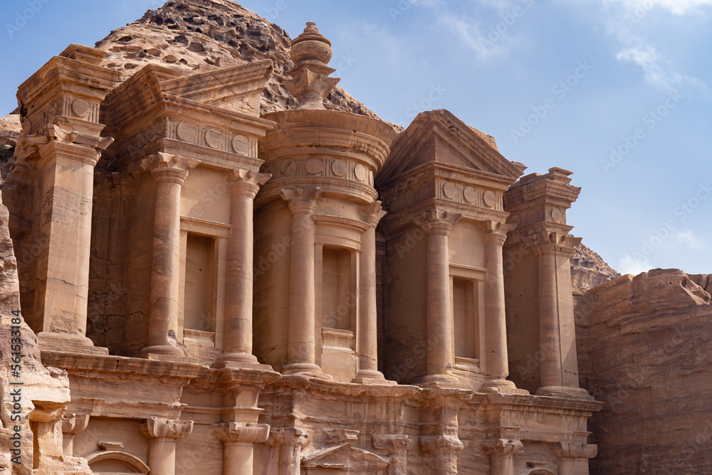 Monastery temple in Petra Jordan. Travel, vacation and tourism concept Monastery temple in Petra Jordan. Travel, vacation and tourism concept