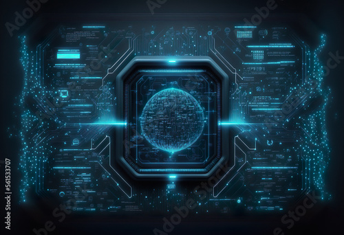 Cybersecurity data protection has binary fractal lightning code, AI Generate