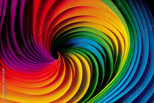 Abstract colorful background. Rainbow spiral. Paper effect. Generated AI image