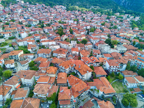 Greek town of Litochoro with small houses and narrow streets
