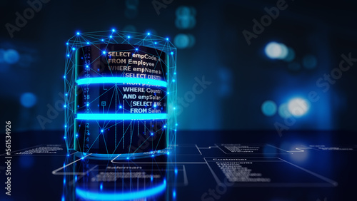 Structured Query Language code on a database is placed on relational tables with server room