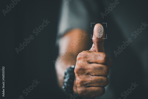 Fingerprint biometric identification and authorization technology Futuristic concept of fingerprint password security and control in immersive and cybernetics futuristic technology.