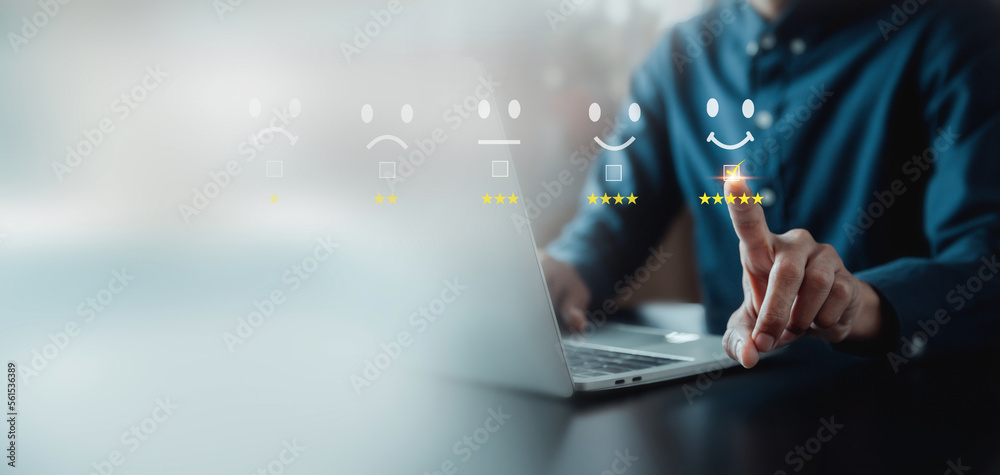 Fototapeta premium Customer services best excellent business rating experience. Satisfaction survey concept. user give rating to service experience on online application .