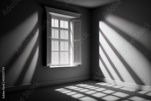 Realistic window light and shadow. Shadow overlay effect. Long shadow light on the wall. Generative AI