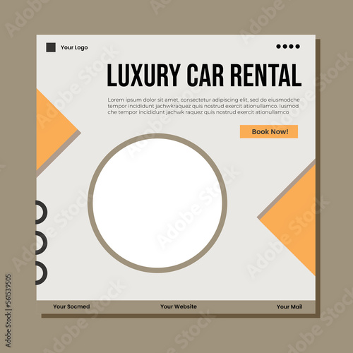 editable square banner template. Car rental banner with black and red color background. Flat design vector with photo collage. Usable for social media, story and web internet ads.