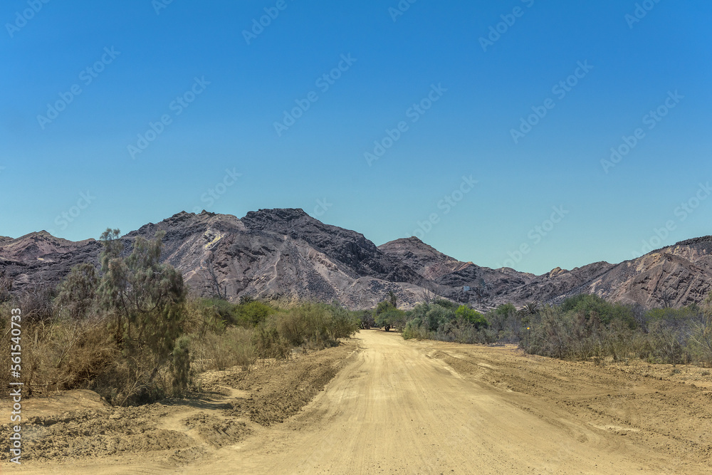sand road through the moon landscape landscape near Swakopmund, Namibia