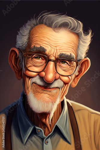 Old male person with glasses. Generative Ai illustration.