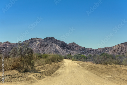 sand road through the moon landscape landscape near Swakopmund, Namibia photo
