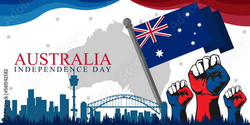 Happy Australia Day, indepenence day. City Background and Flag Illustration and Vector Elements. suitable for banner 