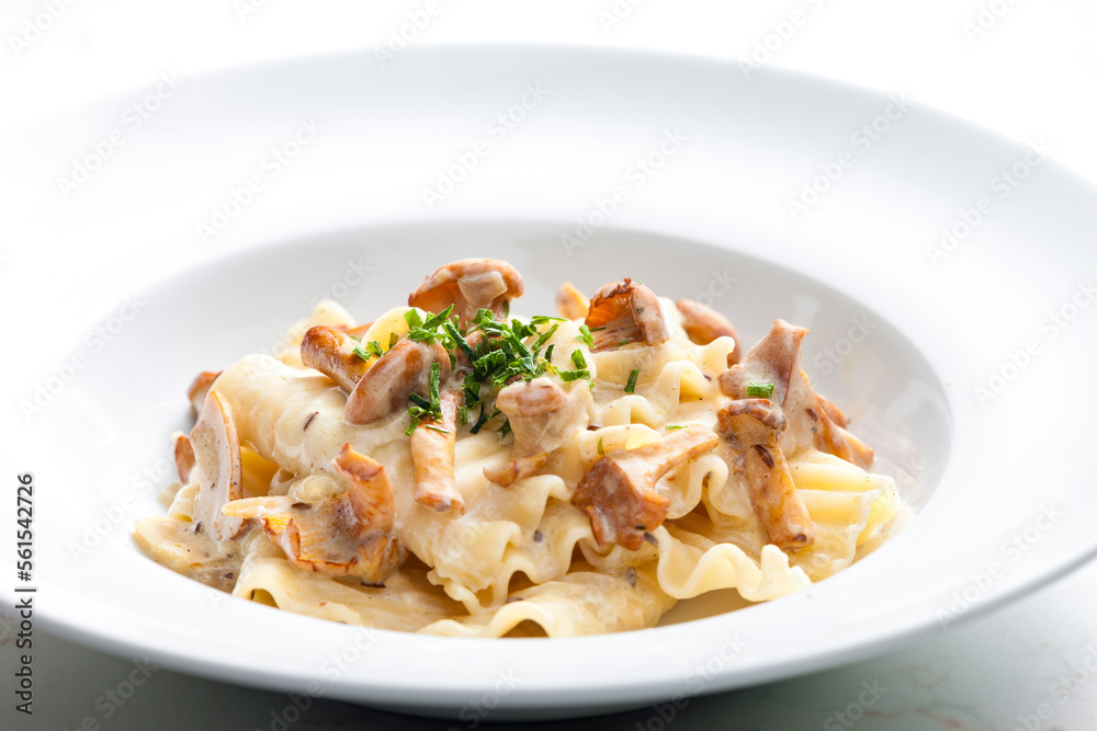 cream sauce with chanterelles served with pasta