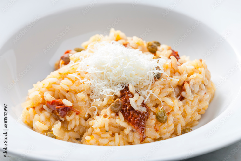 Italian risotto with dry tomatoes and capers Italian risotto with dry tomatoes and capers