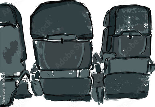 Doodle illustration of aircraft seats rear view isolated on white