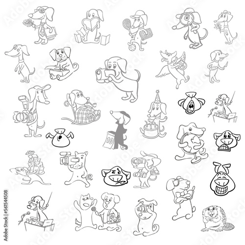 Funny Cartoon Characters for kids, funny cartoon sketches for child, cartoon silhouette set, set of cartoon doodles