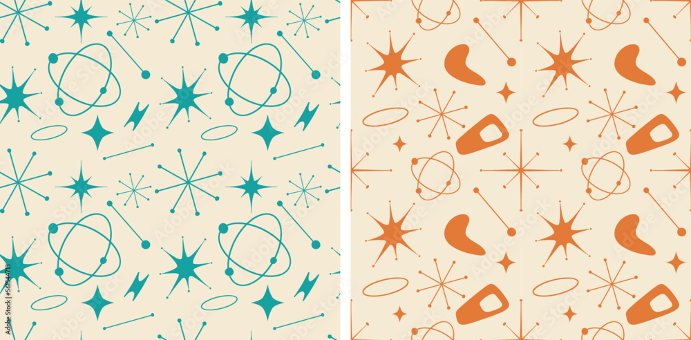 Retro Pattern Atomic Era Seamless Vector Illustration Set of 2 70s Psychedelia Aesthetic