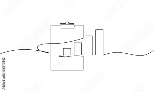 Continuous line drawing of clipboard. Growth graph icon business, bar chart, object one line, single line art, vector illustration 
