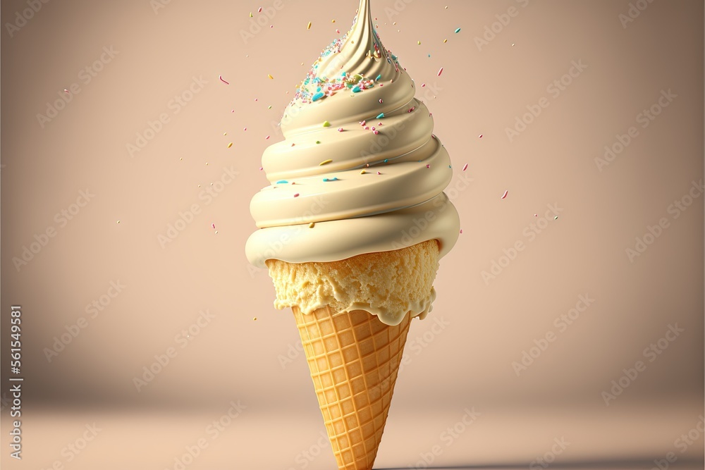 a vanilla ice cream cone with sprinkles and a cone of ice cream on top ...