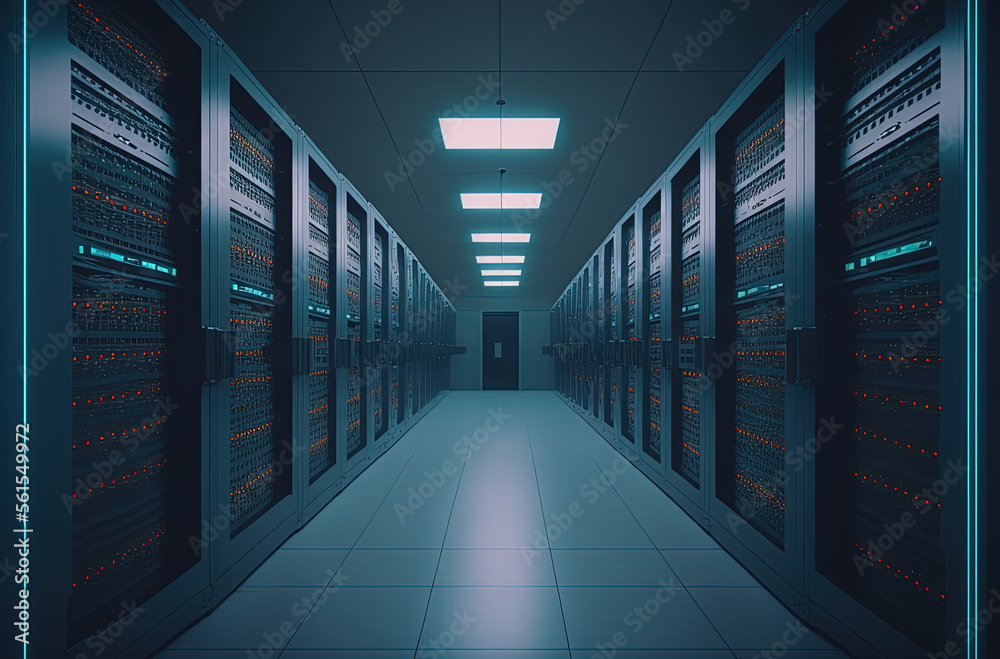 Server racks in server room data center. Generative AI.
