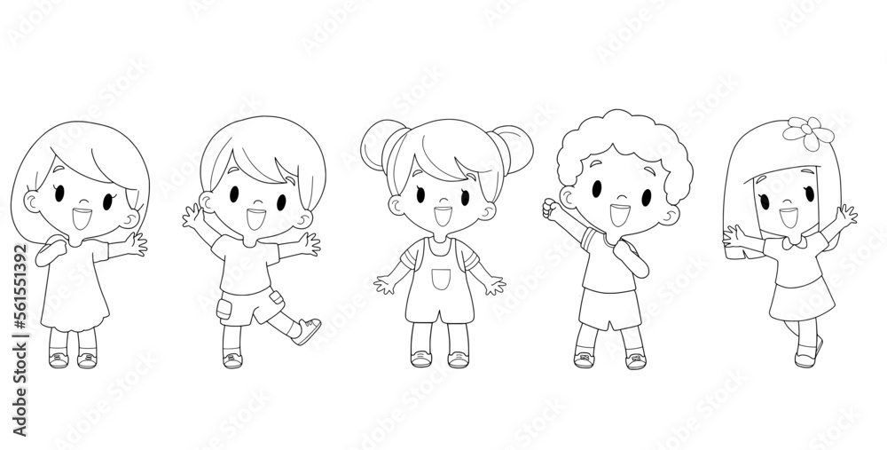 Coloring book, happy kids.happy children.vector illustration isolated on white background.