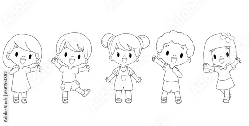 Coloring book, happy kids.happy children.vector illustration isolated on white background.
