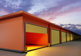 Rental Storage Units 10 by 30 feet. Rental Storage Units for personal belongings. Storage space inside container. Rent of container for safekeeping furniture. Demonstration of spaciousness. 3d image