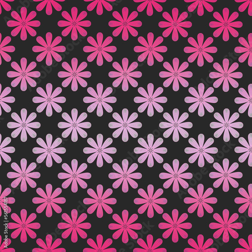 小花模様のリピートパターン、花模様のシームレスパターン、ピンク色の花の背景イラスト