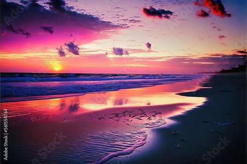 Colorful illustration of sunset in the beach. Genrative AI © CREATIVE STOCK
