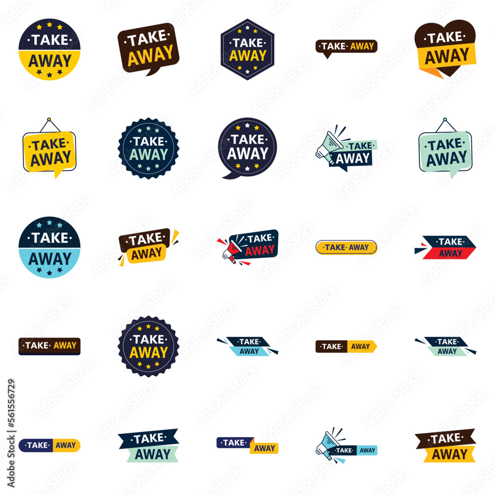 25 Customizable Vector Designs in the Take Away Pack Perfect for food delivery and take away advertising