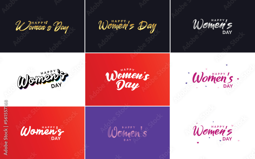 Happy Woman's Day handwritten lettering set March 8th modern calligraphy collection on white background. suitable for greeting or invitation cards. festive tags. and posters