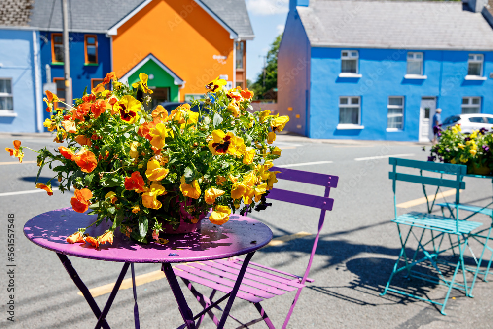 Colorful houses in Eyeries, small town on Ring of Kerry, famous Atlantic way in Ireland.