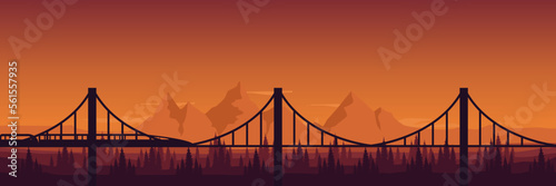 train silhouette with mountain terrain landscape flat design vector illustration good for good for web banner, ads banner, tourism banner, wallpaper, background template, and adventure design backdrop