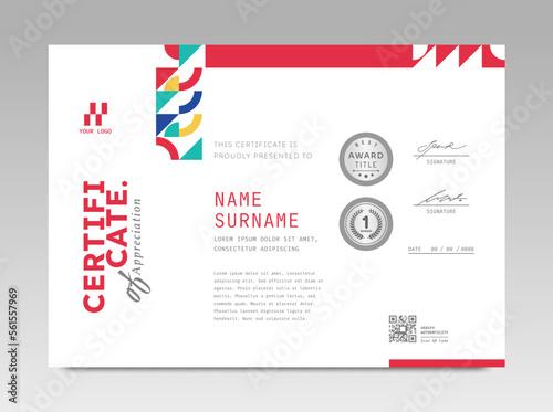 Modern design certificate template with abstract geometric background in horizontal A4 size.