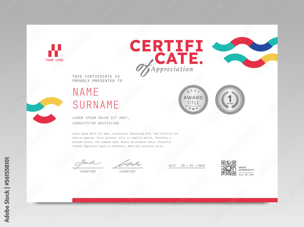 Obraz premium Modern design certificate template with abstract geometric background in horizontal A4 size.