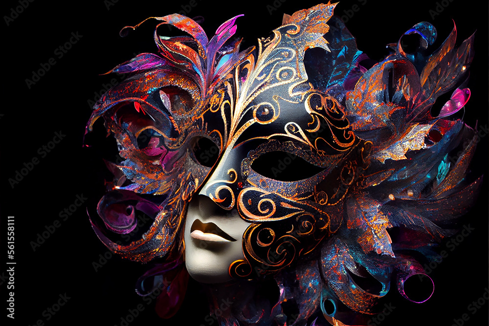 multicolored carnival mask party inspired in ancient venetian dominos, generative AI