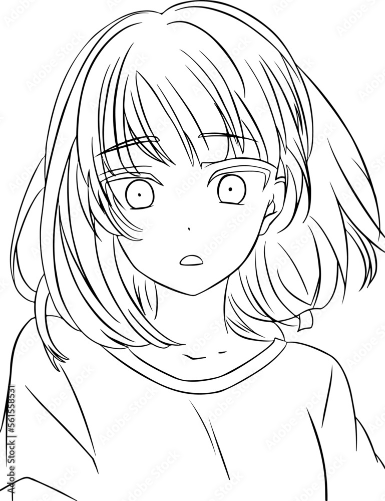 Cute anime girl line art for coloring Stock Vector | Adobe Stock